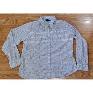 Small Womans Western Snap Button Long Sleeve Purple Floral Prairie Style Shirt